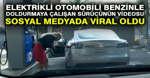 Elektrikli otomobili benzinle doldurmaya çalışan sürücünün videosu sosyal medyada viral oldu