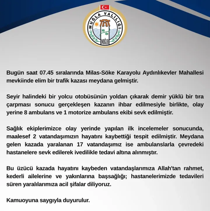 Milas-Söke Karayolu’nda Feci Kaza: 2 Kişi Hayatını Kaybetti, 17 Kişi Yaralandı