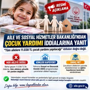 Aile ve Sosyal Hizmetler Bakanlığı’ndan Çocuk Yardımı İddialarına Yanıt